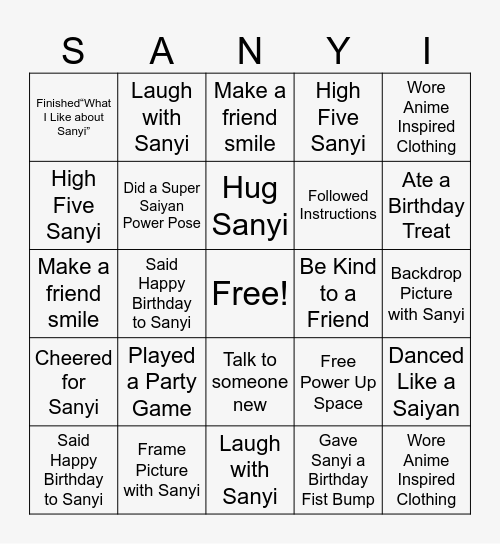Super Saiyan Lucky 7 Bingo Card