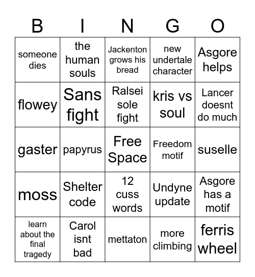 Deltarune chapter 5 Bingo Card