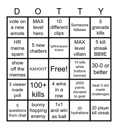 Dot Bingo #2 Bingo Card