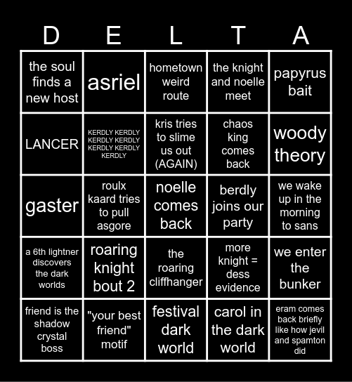 DELTARUNE Chapter 5 Bingo Card Bingo Card