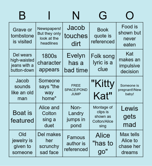 The Way Home Finale Bingo Card