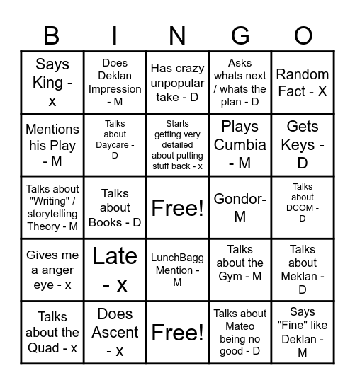 DDMX Bingo Card