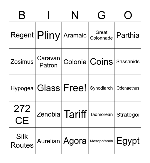 Palmyra Bingo Revision Bingo Card
