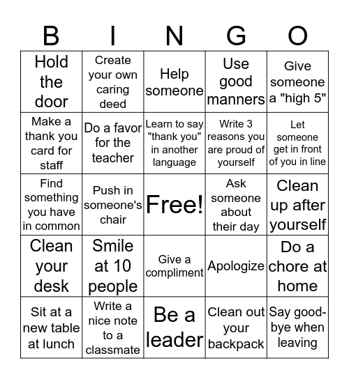 Caring Bingo Card