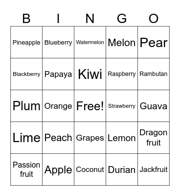 FRUITS Bingo Card