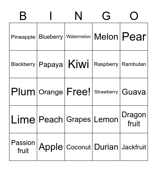 FRUITS Bingo Card