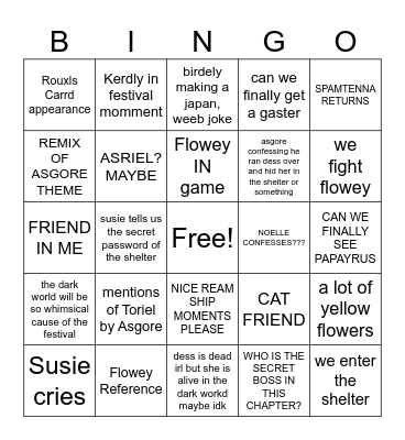 Deltarune CH5 Bingo Card