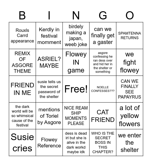 Deltarune CH5 Bingo Card