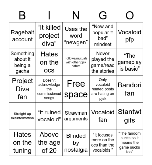 Pjsk hater bingo Card