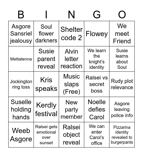 Deltarune Ch. 5 Bingo Card