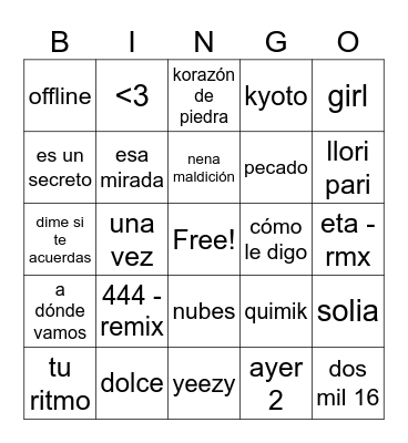 Musical pe Bingo Card