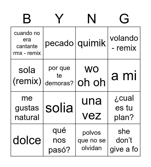 Bingo sin título Bingo Card