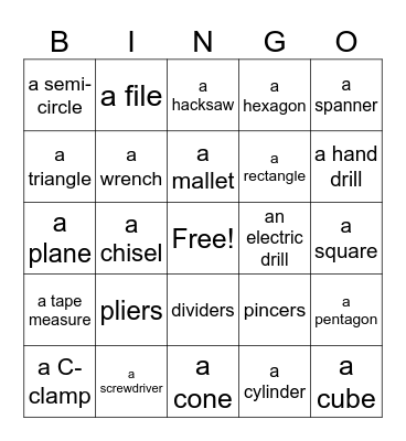 tools and shapes Bingo Card