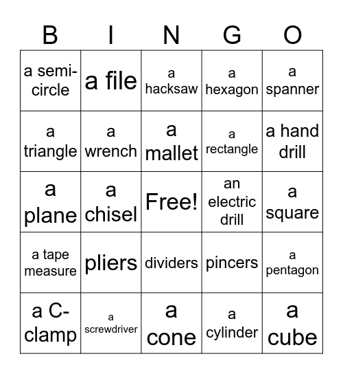 tools and shapes Bingo Card