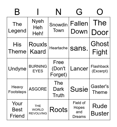 Deltarune Chapter 5 Leitmotif Bingo Card
