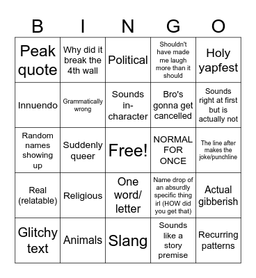 Bingo for poorly translated mods (for self) Bingo Card