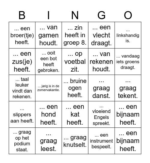 Zoek iemand die Bingo Card