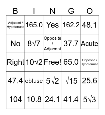 Geometry Ch 7 Review Bingo Card