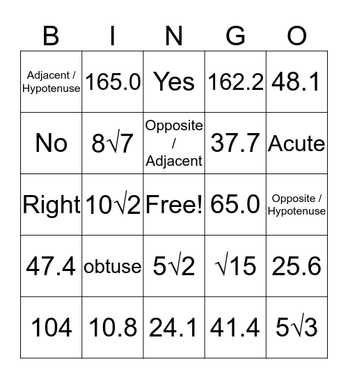 Geometry Ch 7 Review Bingo Card