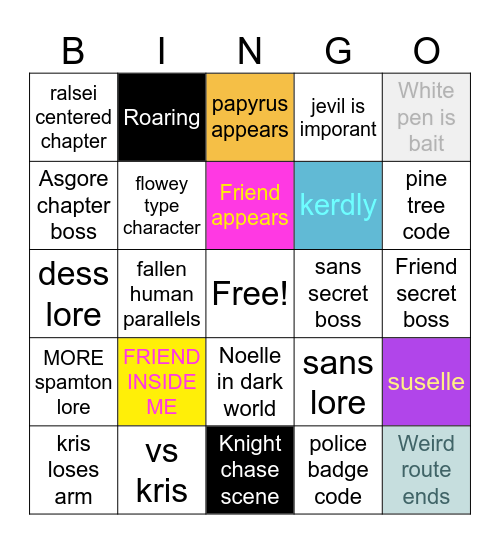 DELTARUNE TOMORROW Bingo Card