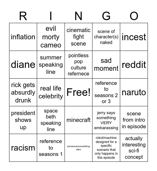 Rick And Morty S9E11: The Beatles Bingo Card