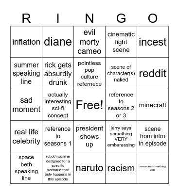 Rick And Morty S9E11: The Beatles Bingo Card