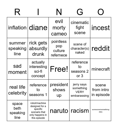 Rick And Morty S9E11: The Beatles Bingo Card