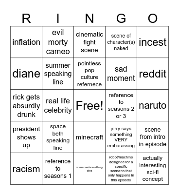 Rick And Morty S9E11: The Beatles Bingo Card