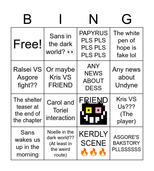 Deltarune chapter 5 predictions by goulashh Bingo Card