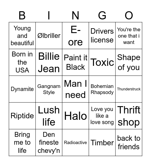 Musikkbingo VBLG<3 Bingo Card