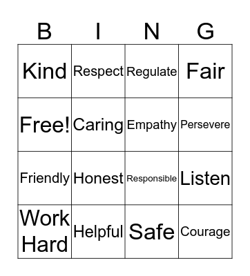 Caring Bingo Card