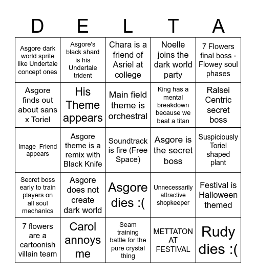 Deltarune Chapter 5 Bingo Card