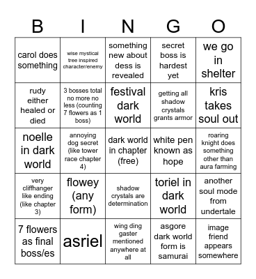 NORMAL ROUTE deltarune chapter 5 Bingo Card