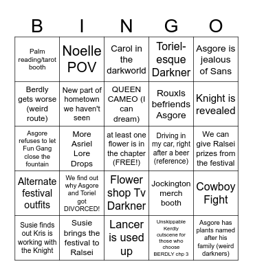 DELTARUNE CHP 5 PREDICTIONS Bingo Card