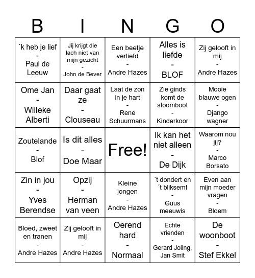 swingo Bingo Card