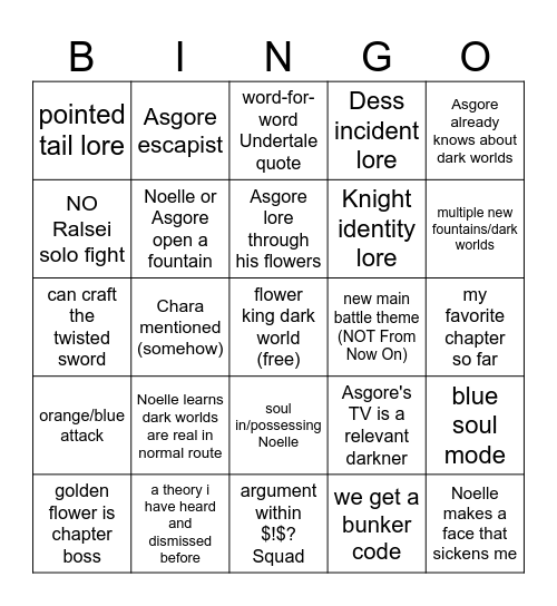Deltarune Chapter 5 Bingo Card
