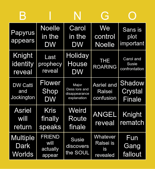 Deltarune Chapter 5 Bingo Card