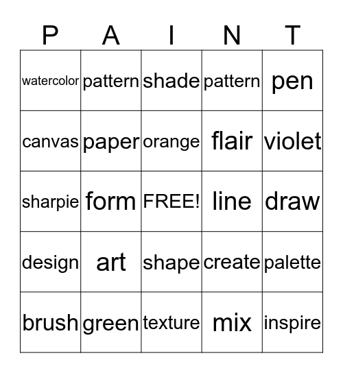 Art Bingo Card