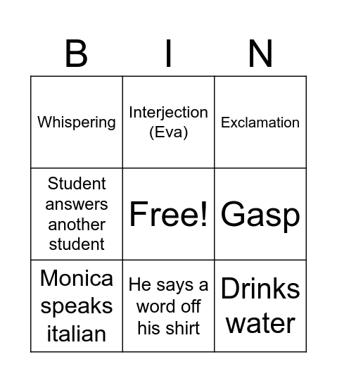 Theory Bingo Card