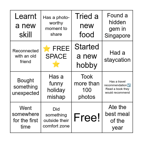 Holiday Conversation Bingo Card