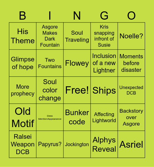 DELTARUNE CHAPTER 5 PERSONAL BINGO Card