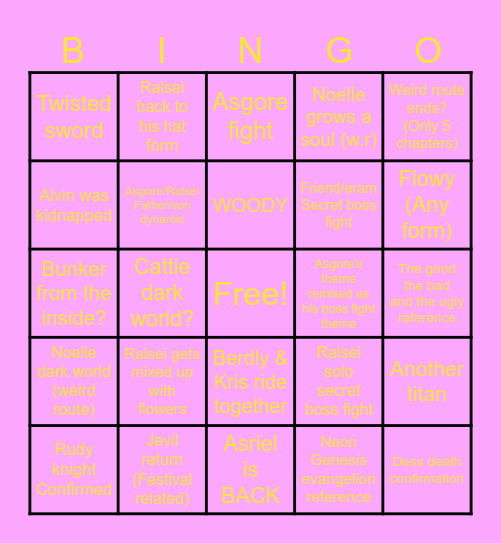 Deltarune chapter 5 Bingo Card