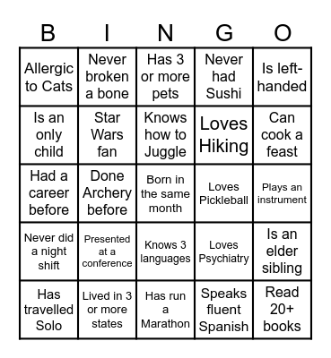 Psychiatry Bingo Card