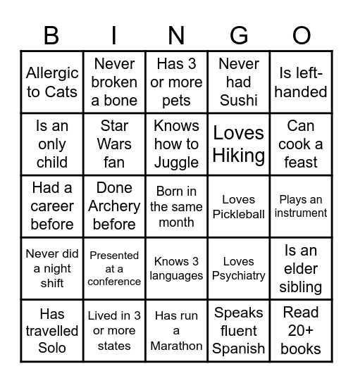 Psychiatry Bingo Card