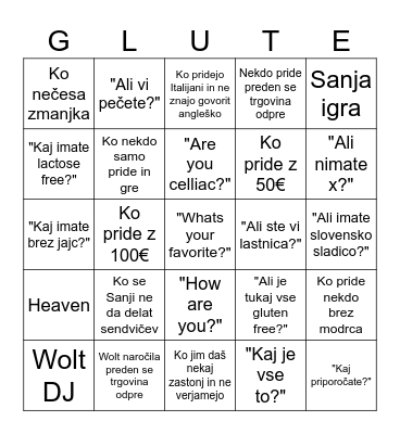 Glutines Bingo Card