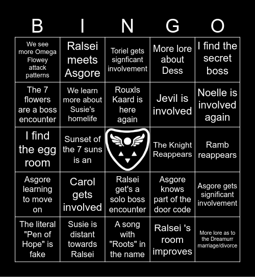 Deltarune Chapter 5 Bingo Card