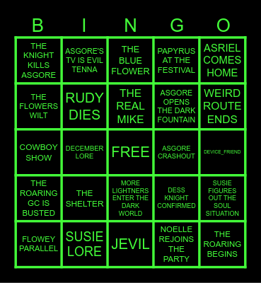 DELTARUNE CHAPTER 5 BINGO Card
