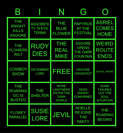 DELTARUNE CHAPTER 5 BINGO Card
