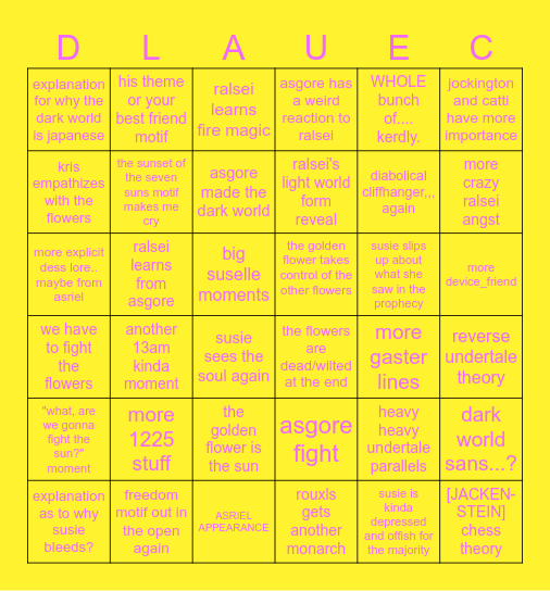 DELTARUNE CHAPTER 5 BINGO Card