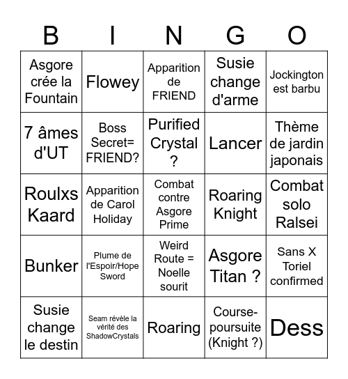 Bingo DELTARUNE Chapitre 5 Bingo Card